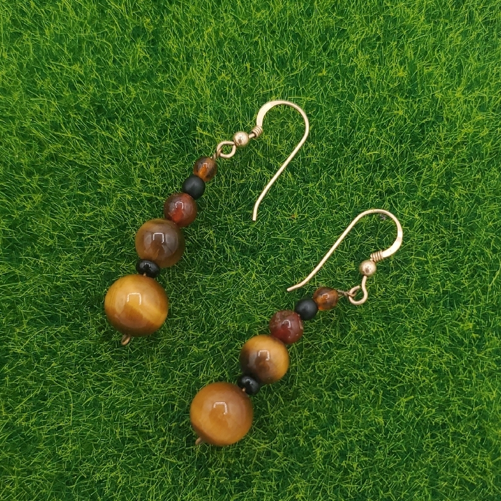 Tigers‎ Eye Precious Stone Tiered Drop Earrings E1022